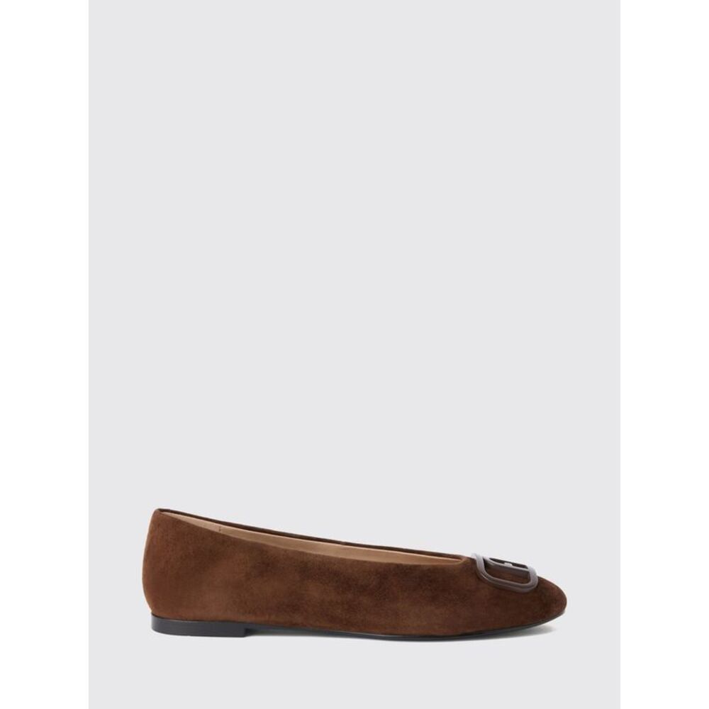Furla Women Round-Toe Suede Monogram Ballet Flats Furla With Metallic Logo